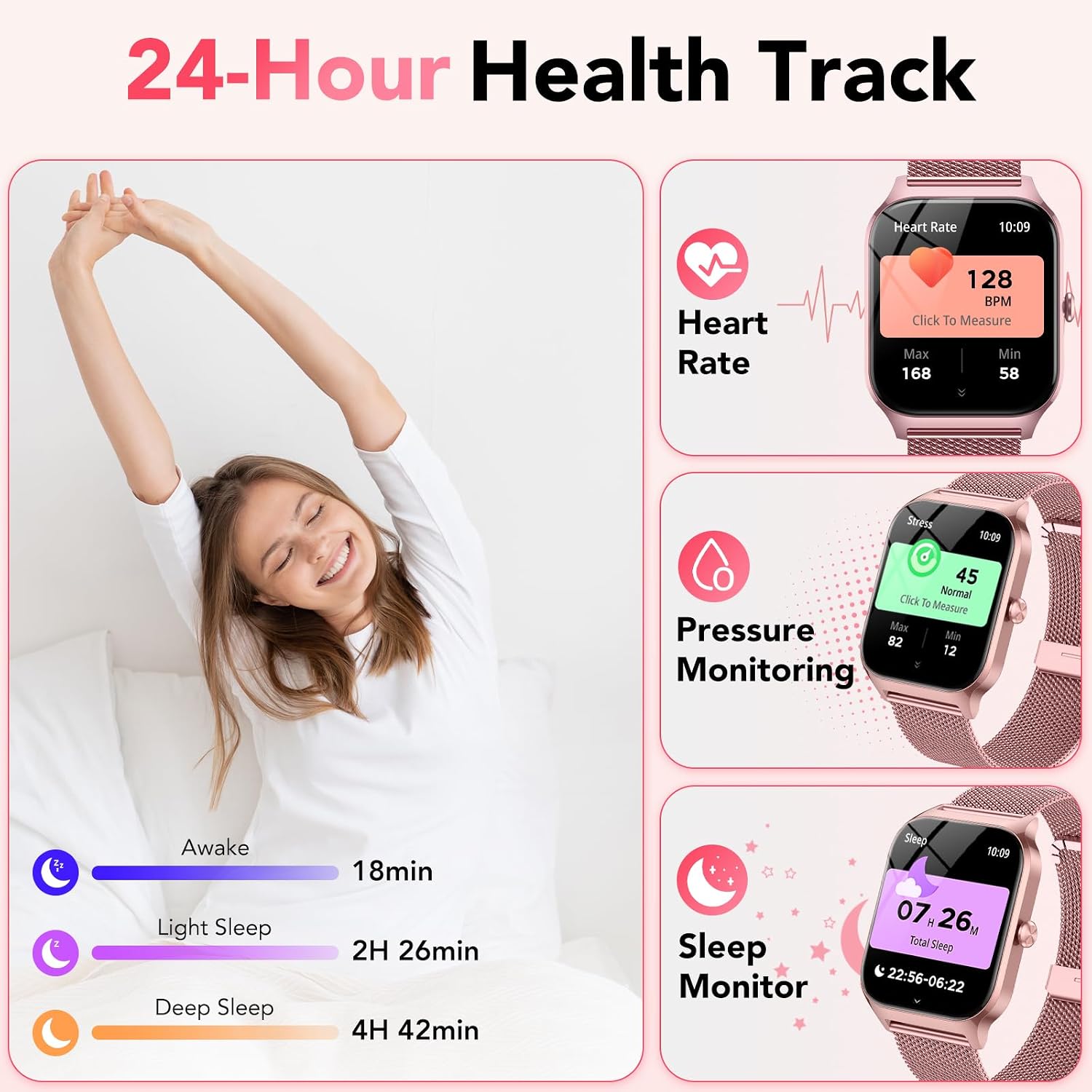 Detalle de Smart Watch for Women with 120+ Sport Modes (Rose Pink, 1.85" HD)
