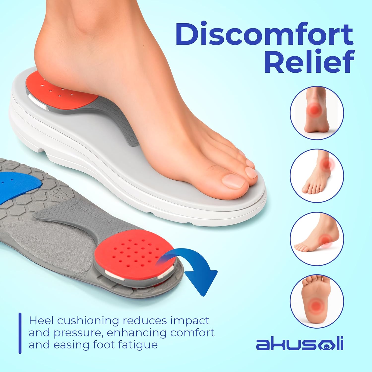 Detalle de Akusoli Heel Cushion Pads for Plantar Fasciitis – 1cm heel lift shoe inserts for shock absorption