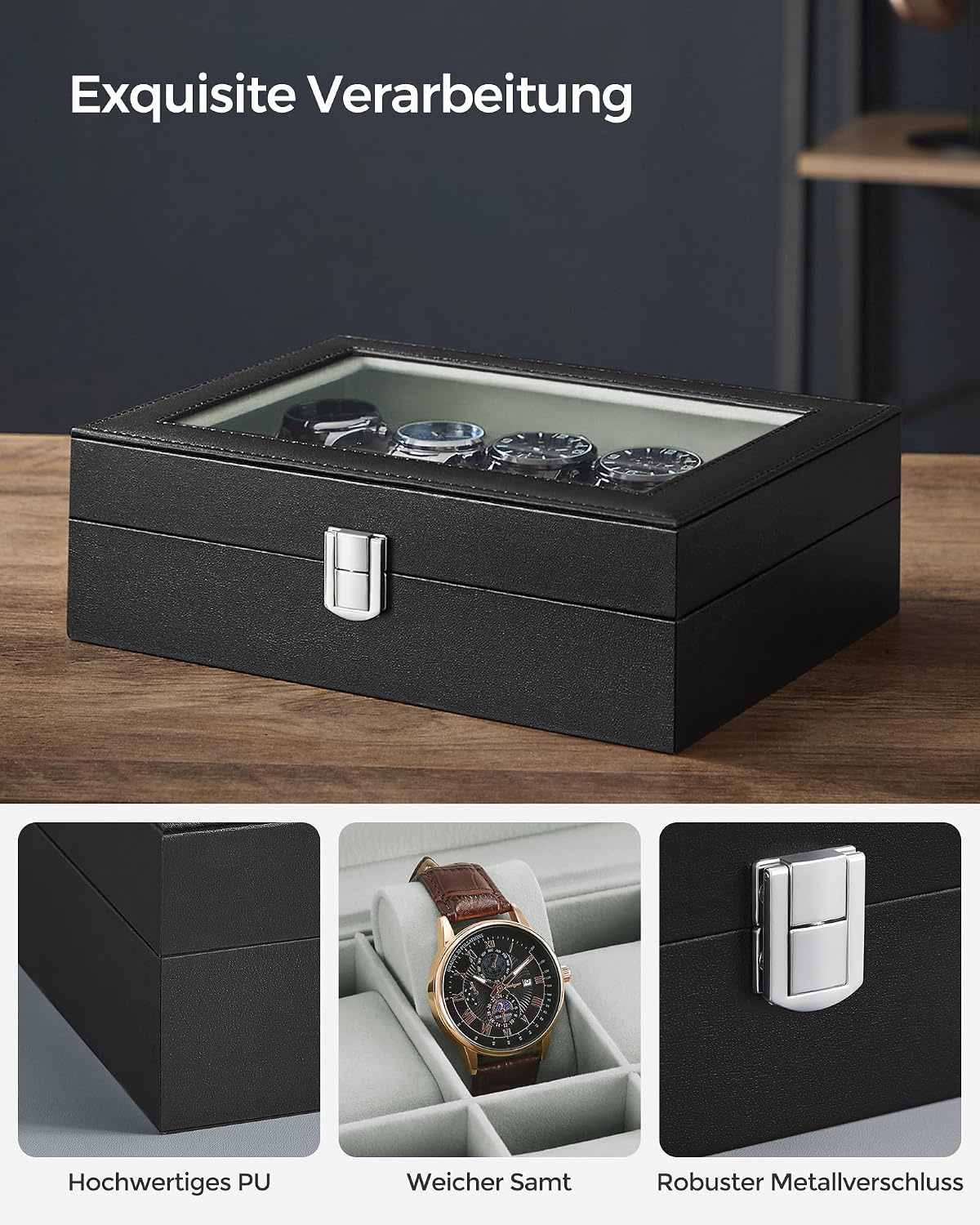Detalle de SONGMICS JWB010BK Uhrenbox 10 Fächer