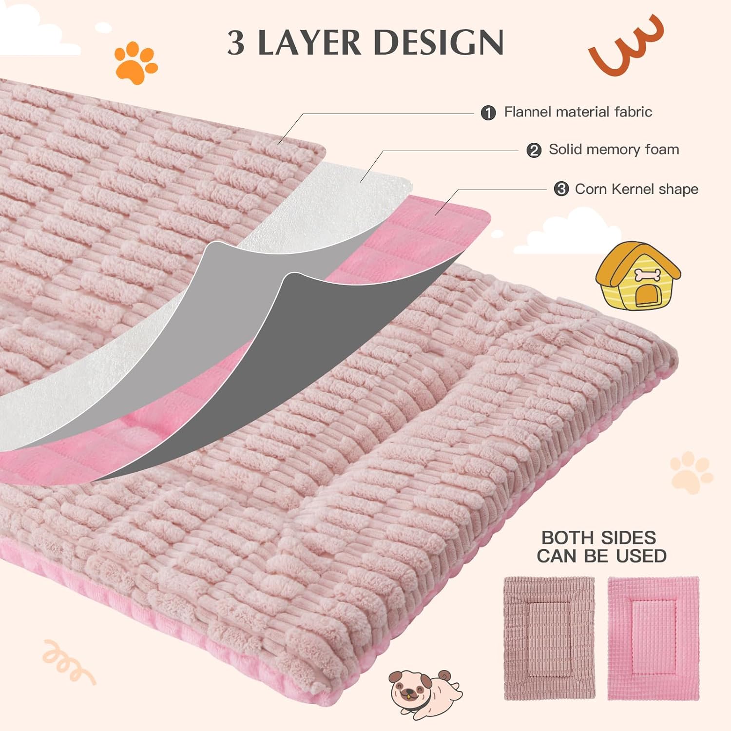 Detalle de IEUUMLER Dog Bed, Dual-Purpose Reversible Cushion (60x45 cm) in Pink