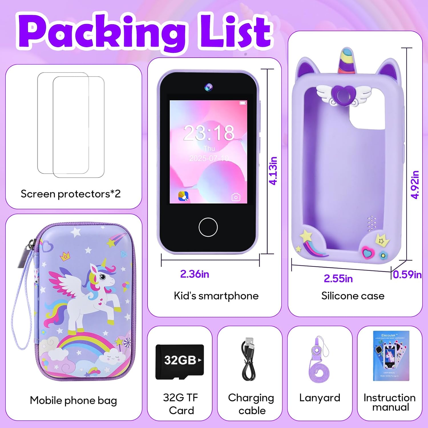 Thumbnail 6 de Elecoutek Kids Smart Phone: Unicorn Themed 2.8" Toy Smartphone for 3–10 Year Olds