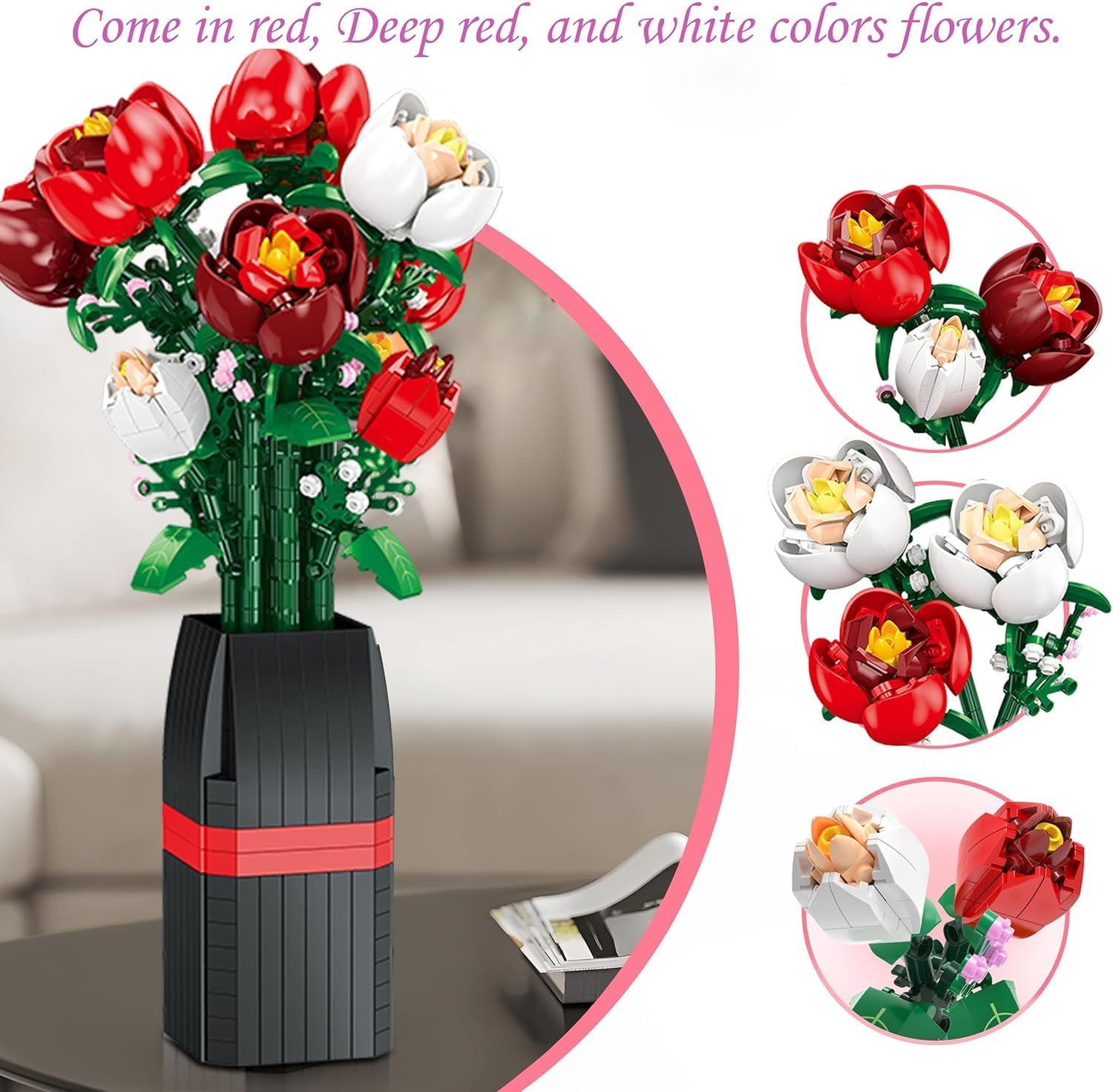 Thumbnail 2 de Rose Bouquet Building Set, 761 PCS: Botanical Flower Decor for Adults and Kids