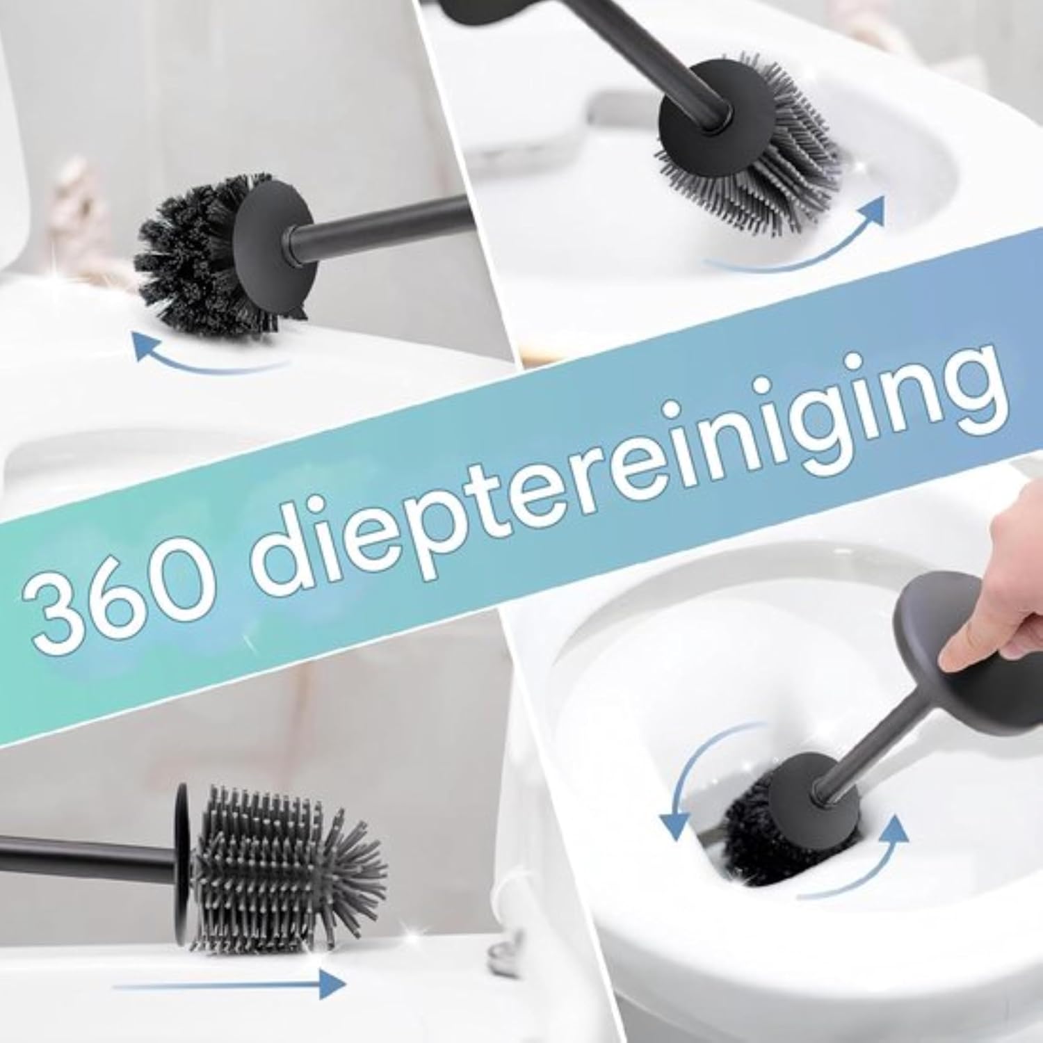 Detalle de DITI toiletborstel met houder en 2 borstelkoppen, RVS en zwart silicone