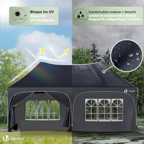 Detalle de VOUNOT 3mx6m Pop Up Gazebo with 6 Removable Sidewalls & 6 Weight Bags – Grey