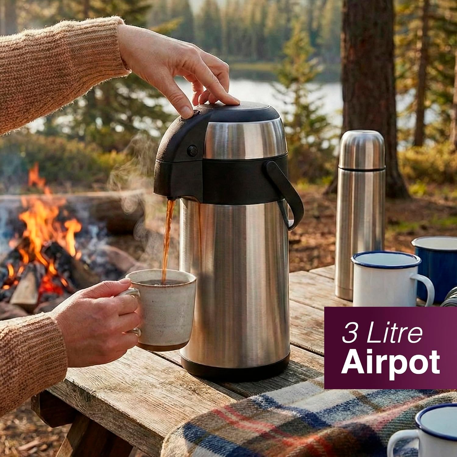 Detalle 2 de Andrew James Thermal Coffee Carafe 3L Airpot with Pump Action Dispenser