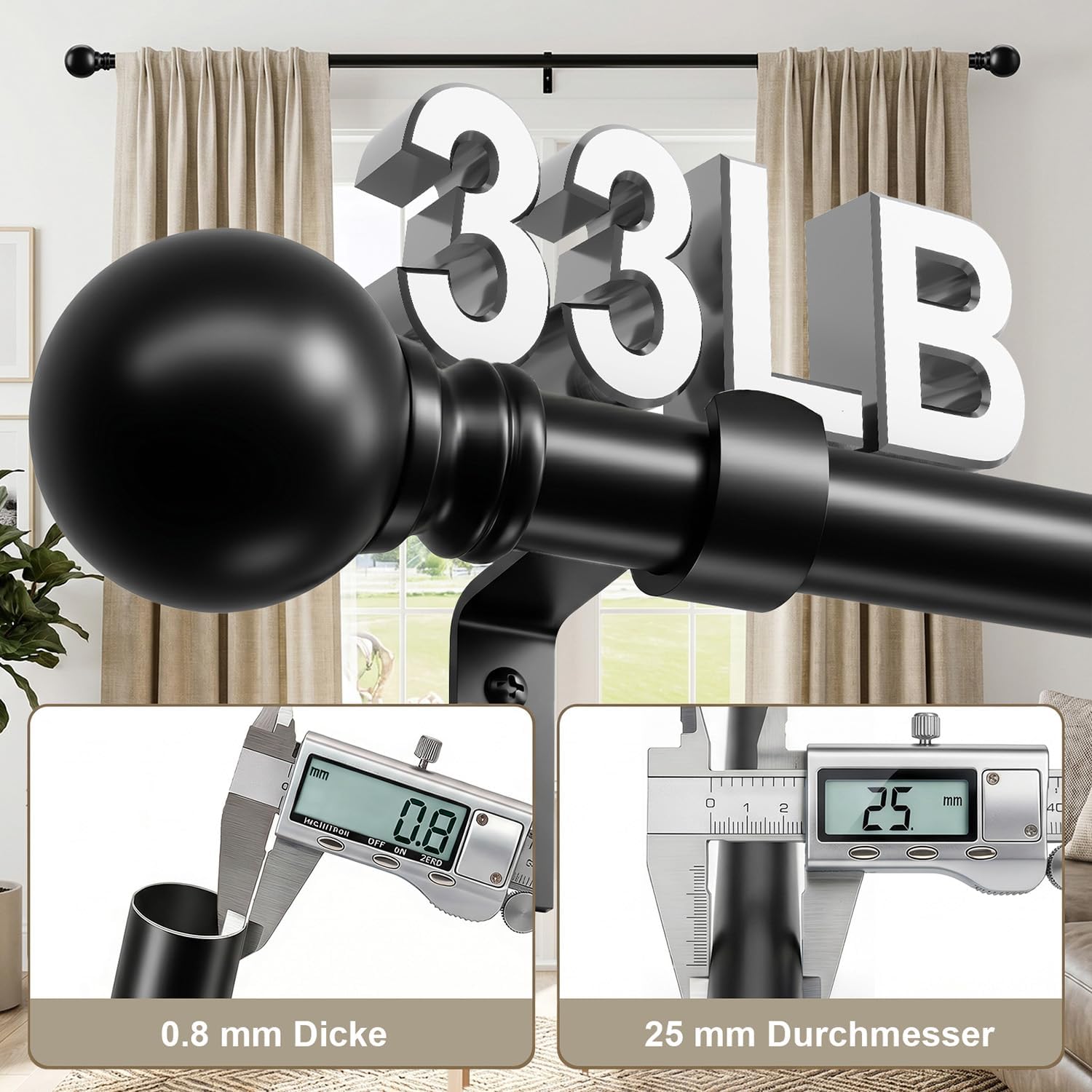 Thumbnail 4 de Immiehh Black Curtain Rods-01, 1-Inch Adjustable Iron Curtain Rod