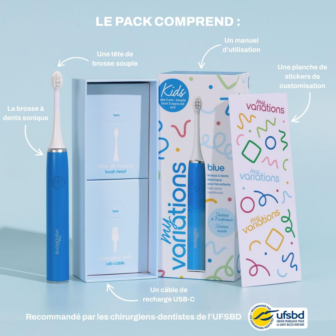 Thumbnail 3 de My Variations Kids — brosse à dents électrique enfant sonique rechargeable (3 à 12 ans), bleue