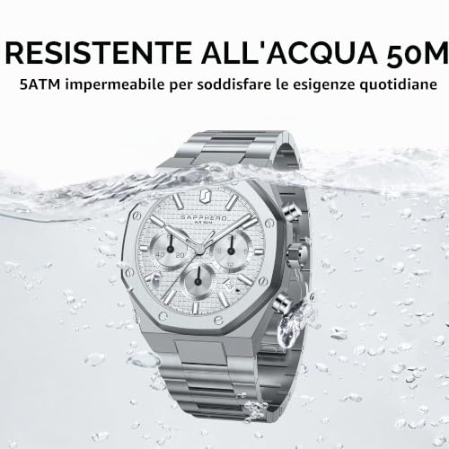 Detalle de SAPPHERO Orologio da uomo 50M Impermeabile con cassa in acciaio inox e quadrante ottagonale