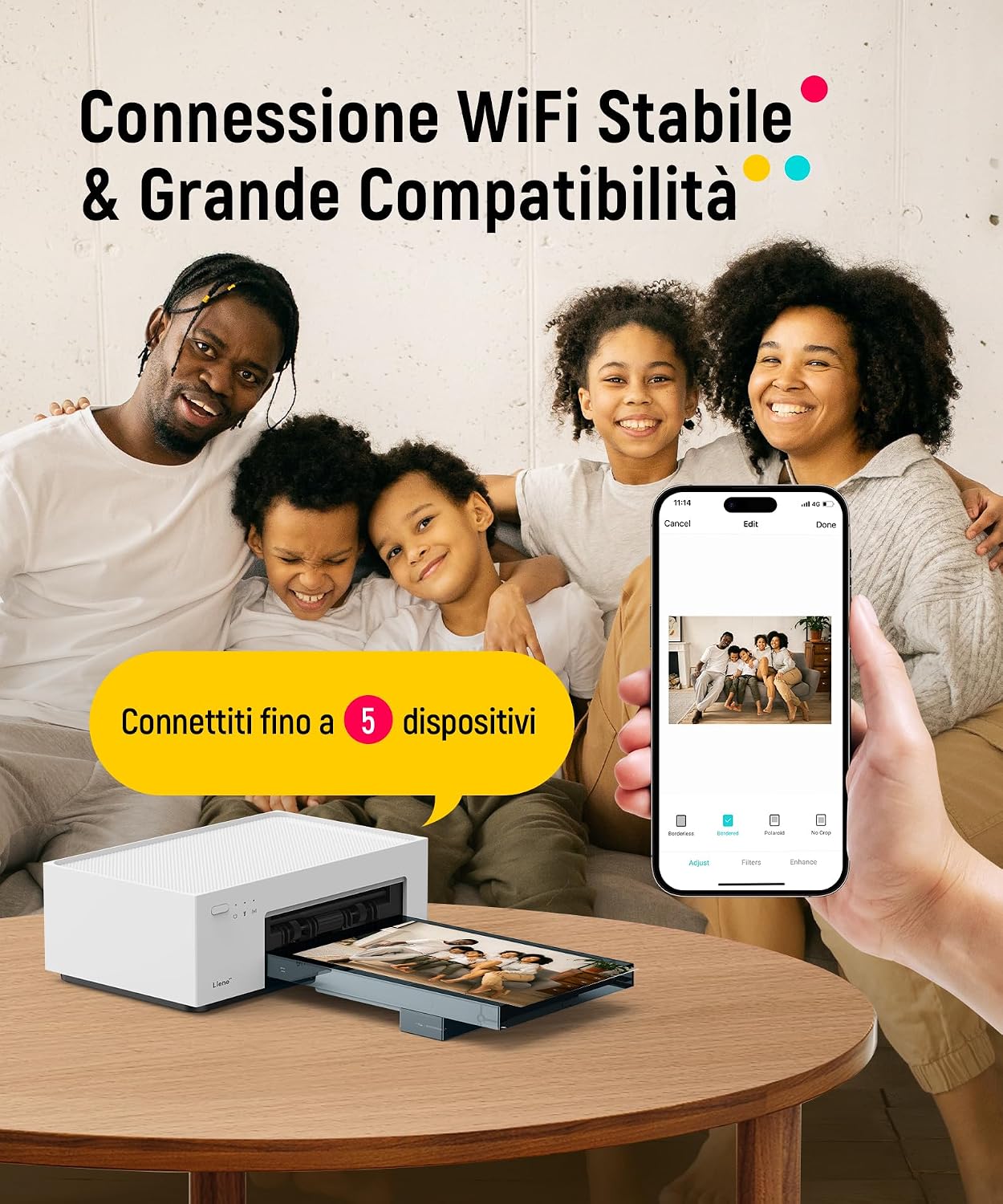 Detalle de Liene Amber M100: stampante fotografica per smartphone, stampa sublimazione 10x15