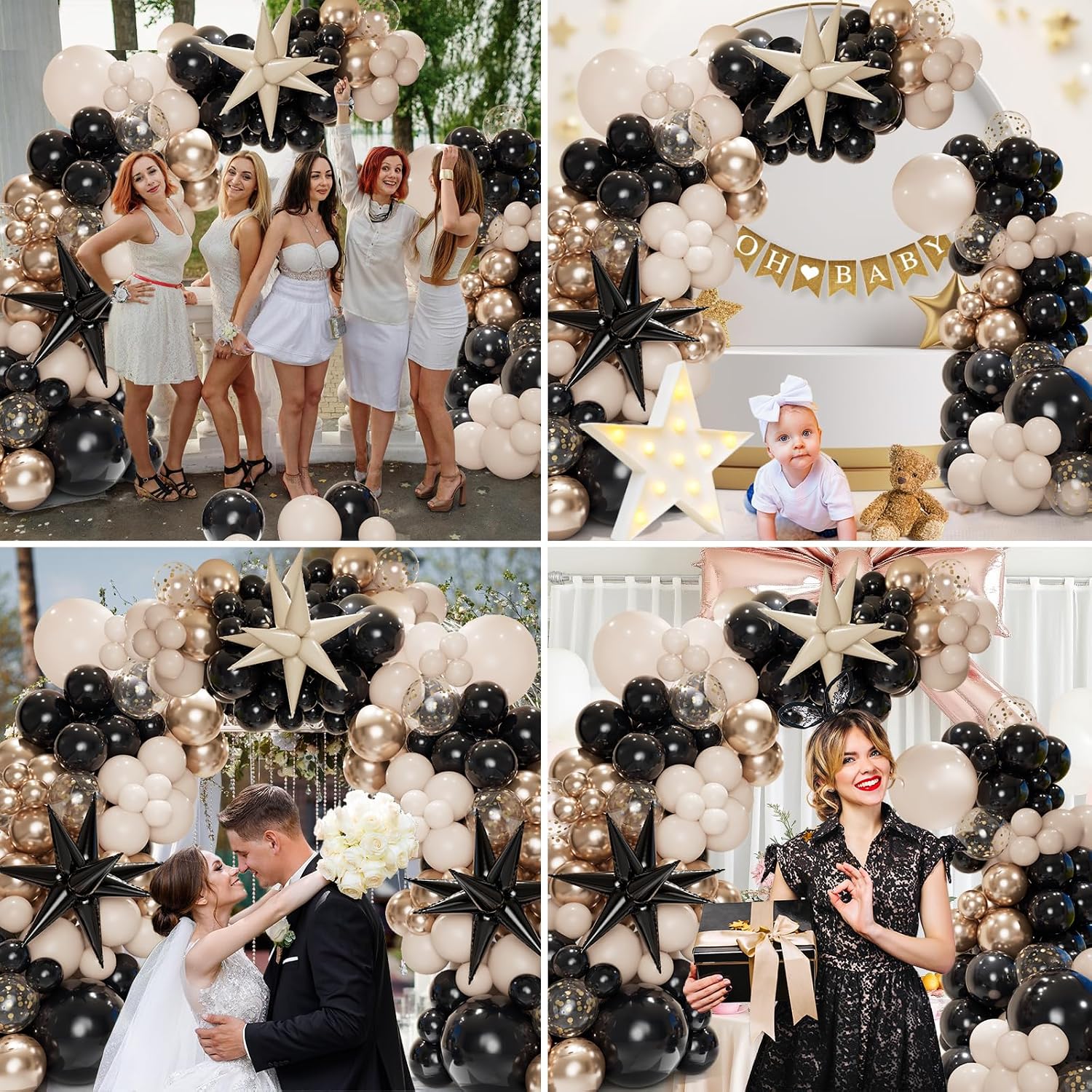 Thumbnail 3 de 161Pcs Red Black Gold Balloon Garland Arch Kit with Explosion Star Foil Balloons for Graduation Anniversary Birthday Party Decorations