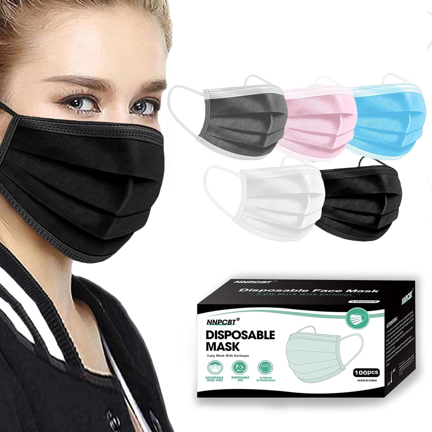 Thumbnail 4 de NNPCBT 100PCS 3-Ply Black Face Mask 🎓