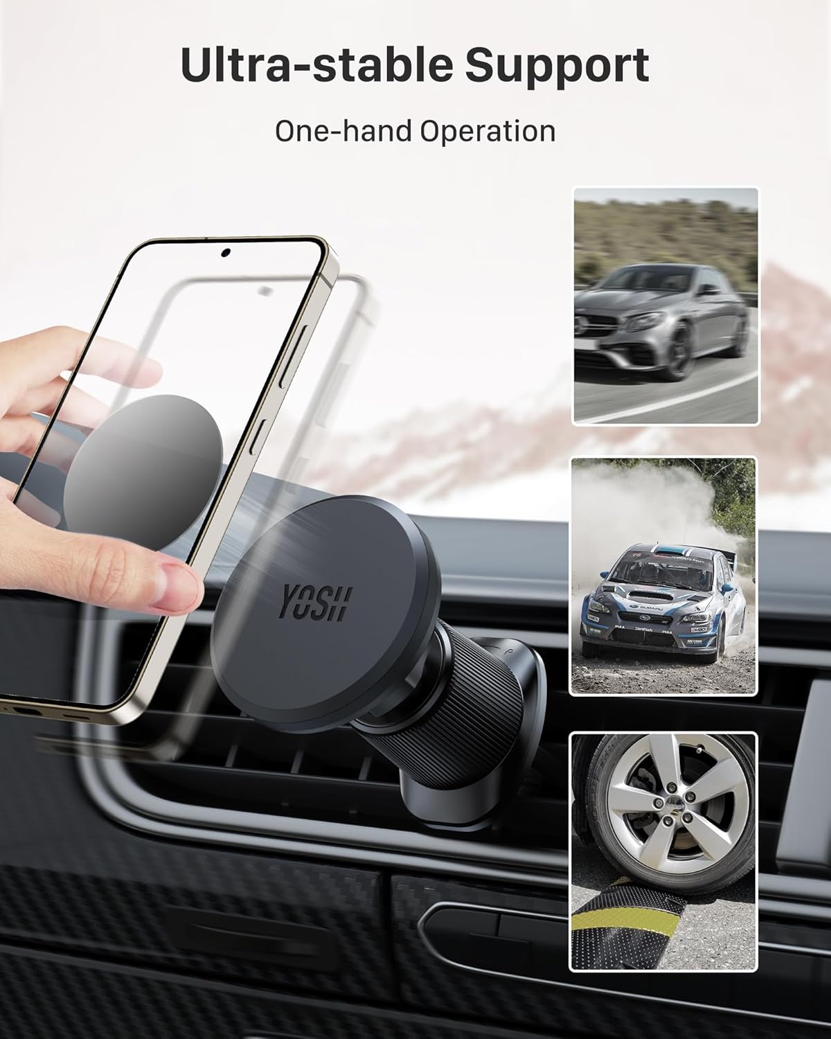 Detalle 1 de YOSH Magnetic Phone Holder for Car Air Vent (Double Metal Hook, for phones up to 7.0")