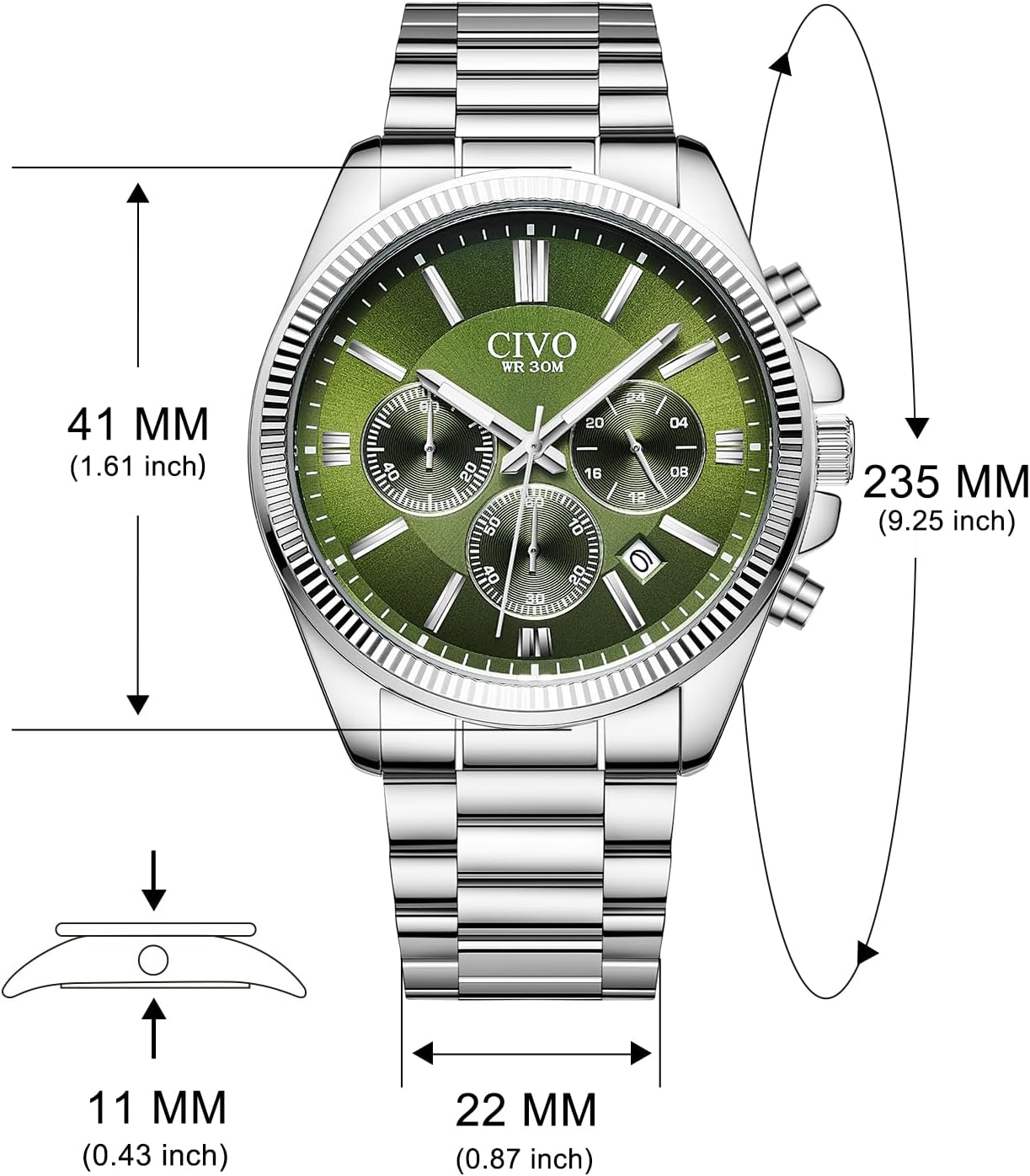 Thumbnail 5 de CIVO Chronographenuhr Herren Edelstahl 41 mm