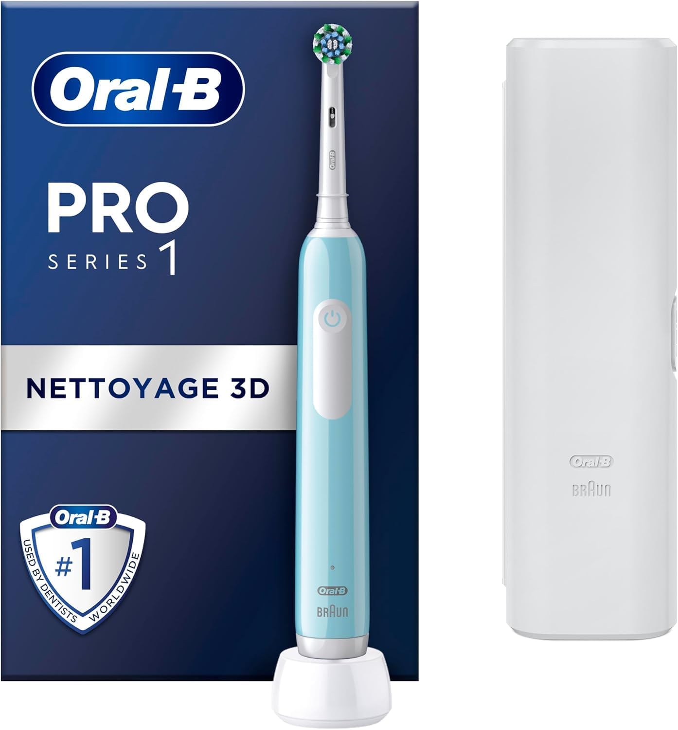 Detalle de Oral-B Pro 1 Blue : brosse à dents électrique ronde avec 3 modes et accessoire de remplacement