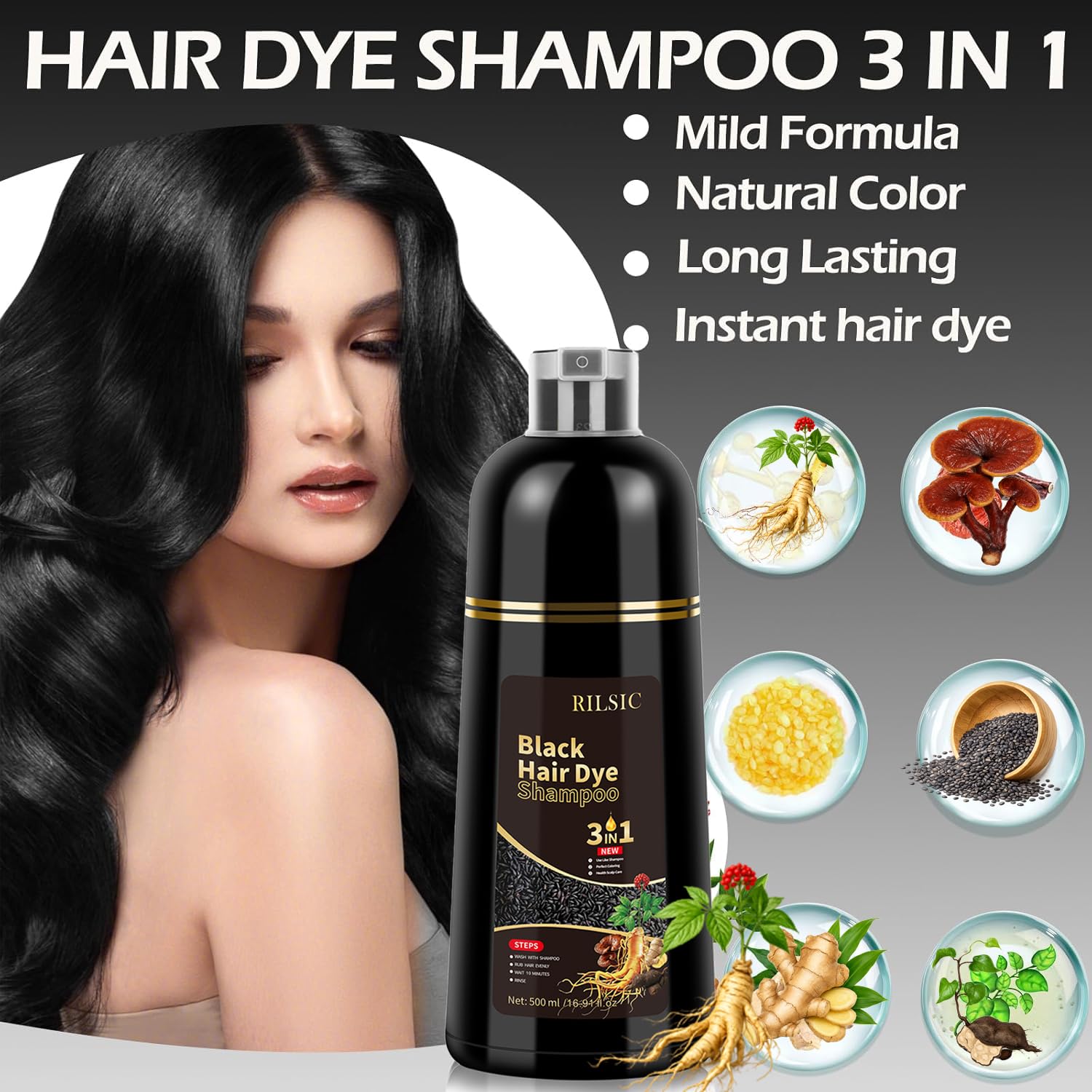 Detalle de Haarfarbe 500ml Hair Dye Shampoo 3in1