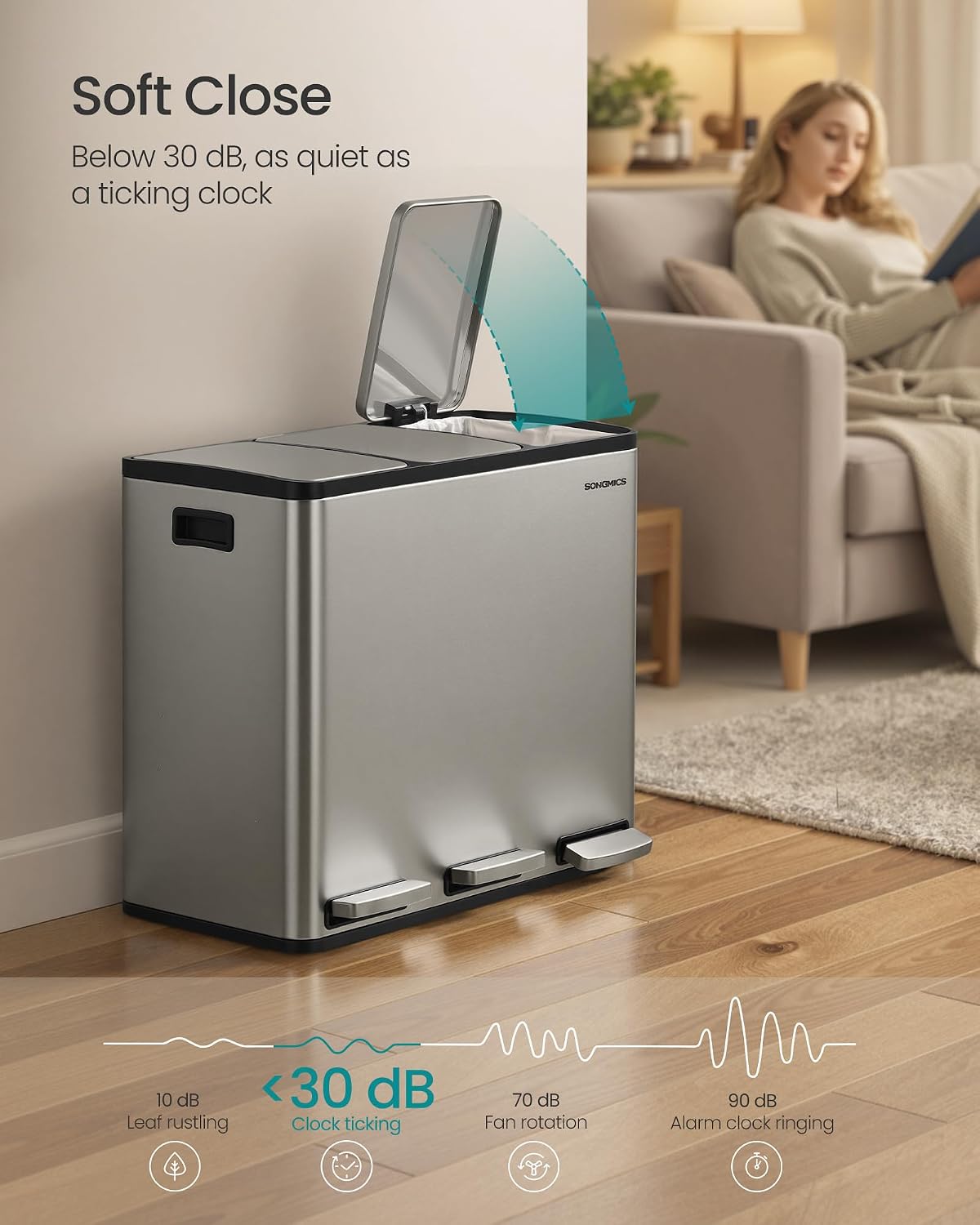 Detalle de SONGMICS 3 x 4.8 Gallon Kitchen Bin (3 x 18 L) with 2 Compartments – LTB254EZ01