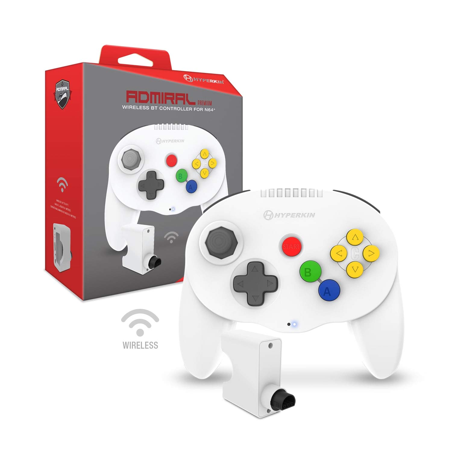 Detalle de Hyperkin Admiral M07389-WH Wireless N64 Controller, White, Bluetooth, 16 Buttons