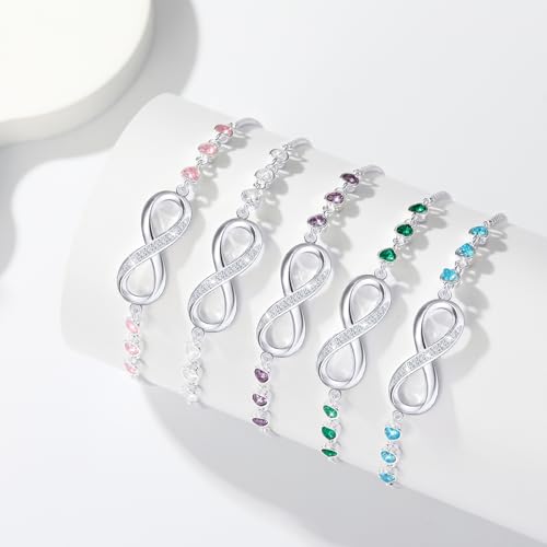 Detalle de Esmoly Pulsera Infinity Plateada con 5A Circonia y 12 Piedras Naturales – Ajustable