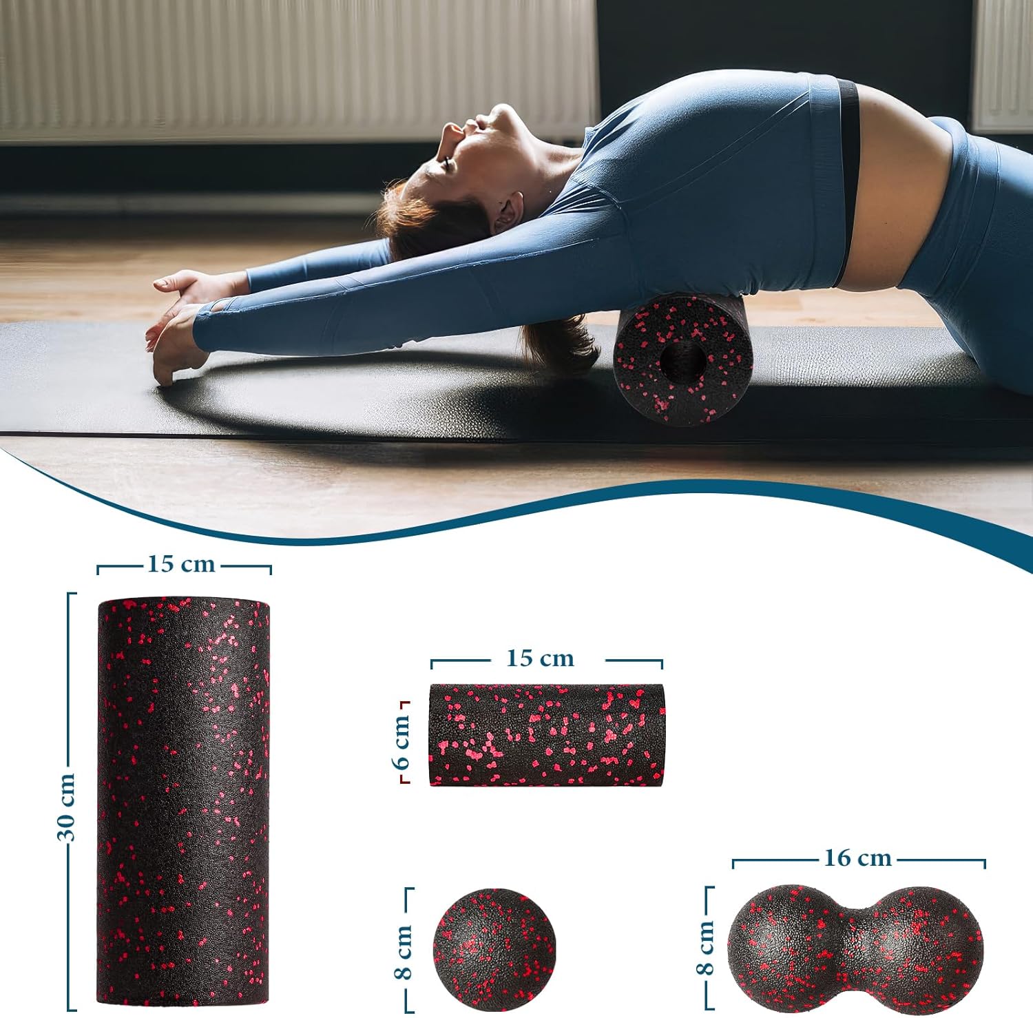 Thumbnail 1 de Faszienrolle Set Foam Roller mit Duoball, Mini-Faszienrolle und Fußball für Ganzkörper-Faszientraining – Rot