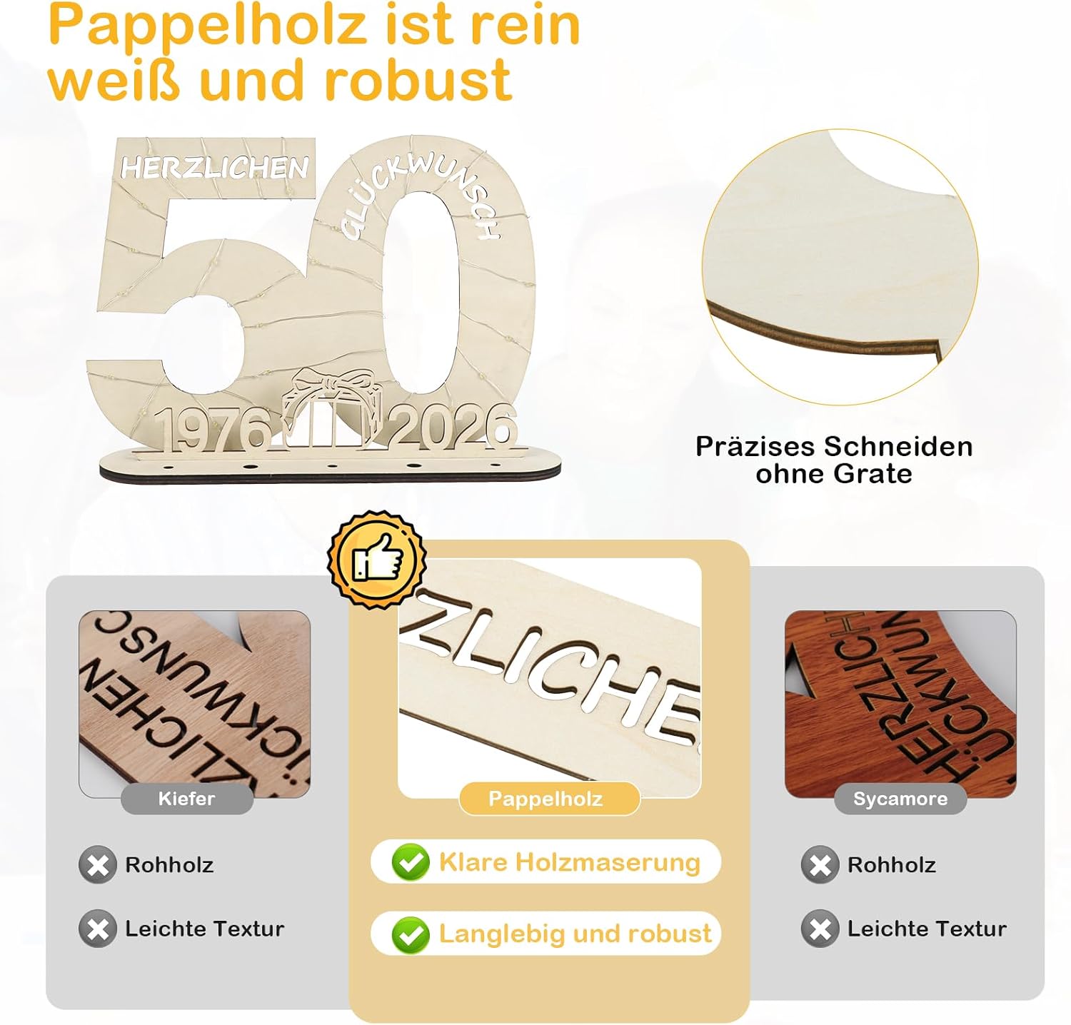 Detalle 2 de Seutgjie originelles Geschenk zum 50. Geburtstag (1976–2026) mit LED-Lichterkette – Holz-Geldgeschenk & Tischdeko