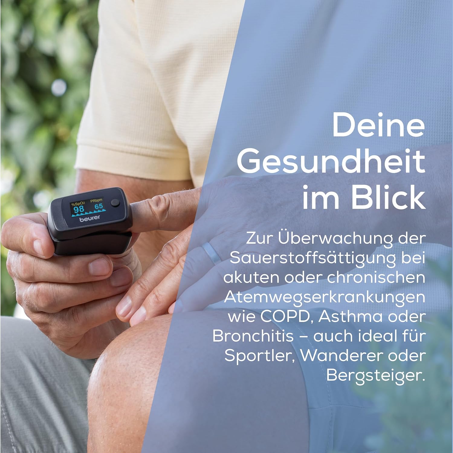Detalle de Beurer PO 45 Pulsoximeter – schmerzfreie Safer-Sat-Komfortüberwachung zuhause