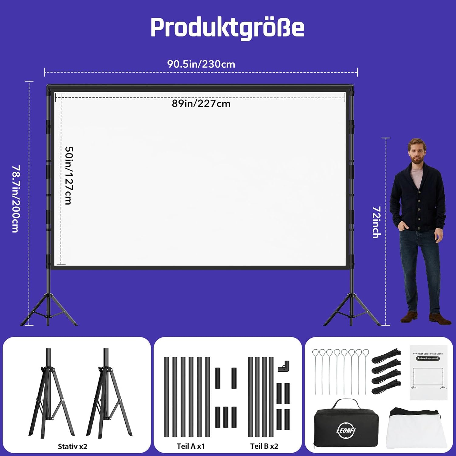 Thumbnail 5 de LEORFI Schermo proiettore 100" per esterni 📺