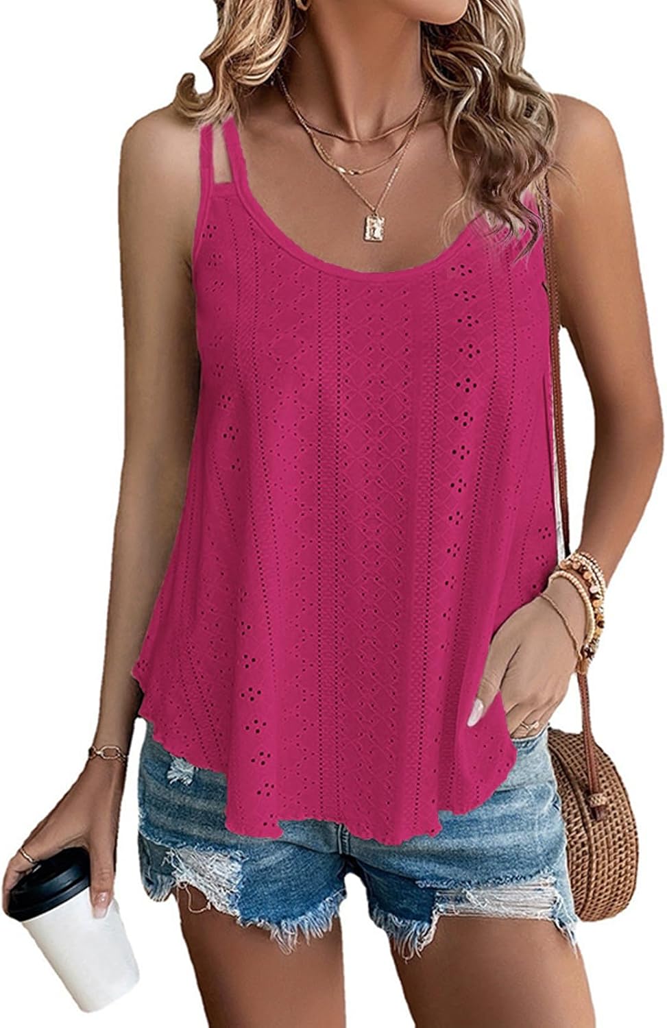 Detalle de SEDEX Women's Loose Fit Tank Top: Everyday Summer Cami with Eyelet Embroidery