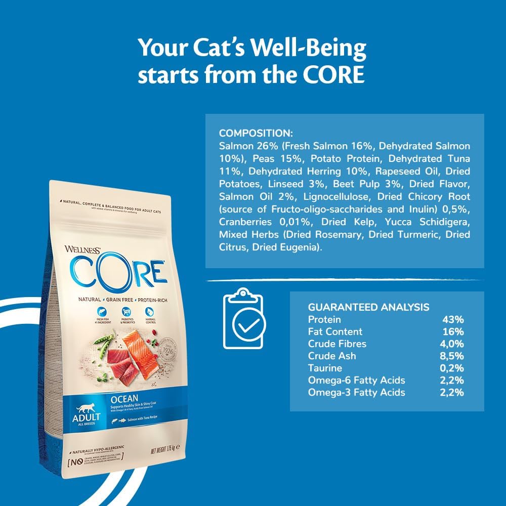 Detalle de Wellness CORE Ocean Ocean 4 kg: Salmon & Tuna Dry Cat Food for Adults