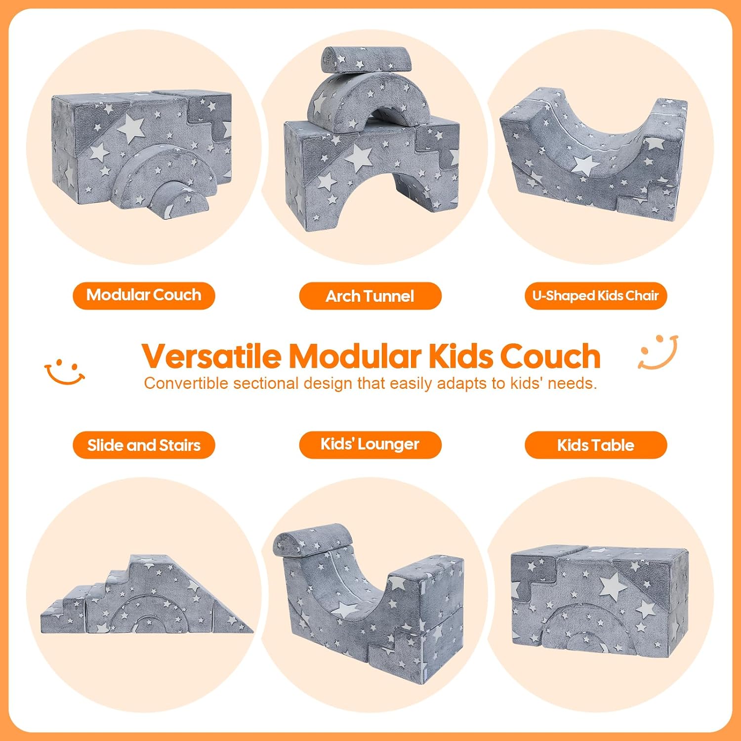Detalle 2 de MeMoreCool Kids Foam Climbing Couch with Glow-in-the-Dark Stars