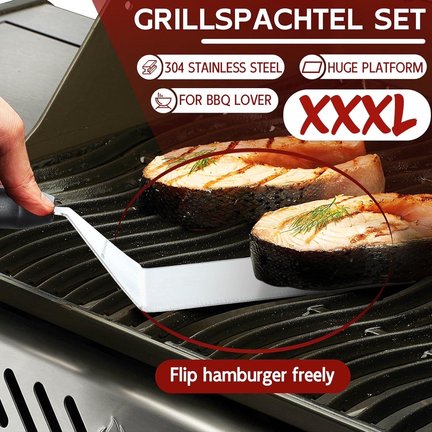 Detalle 2 de Univinlions Smash Burger Kit con pressa per hamburger da griglia e spatola XXL