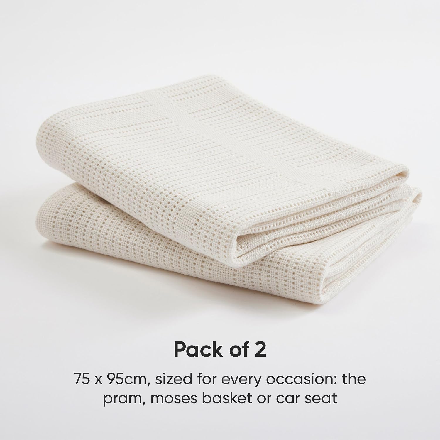 Thumbnail 2 de Bloomsbury Mill Cellular Blankets Baby – 2 Pack, 100% Organic Cotton, Cream (75x95cm)