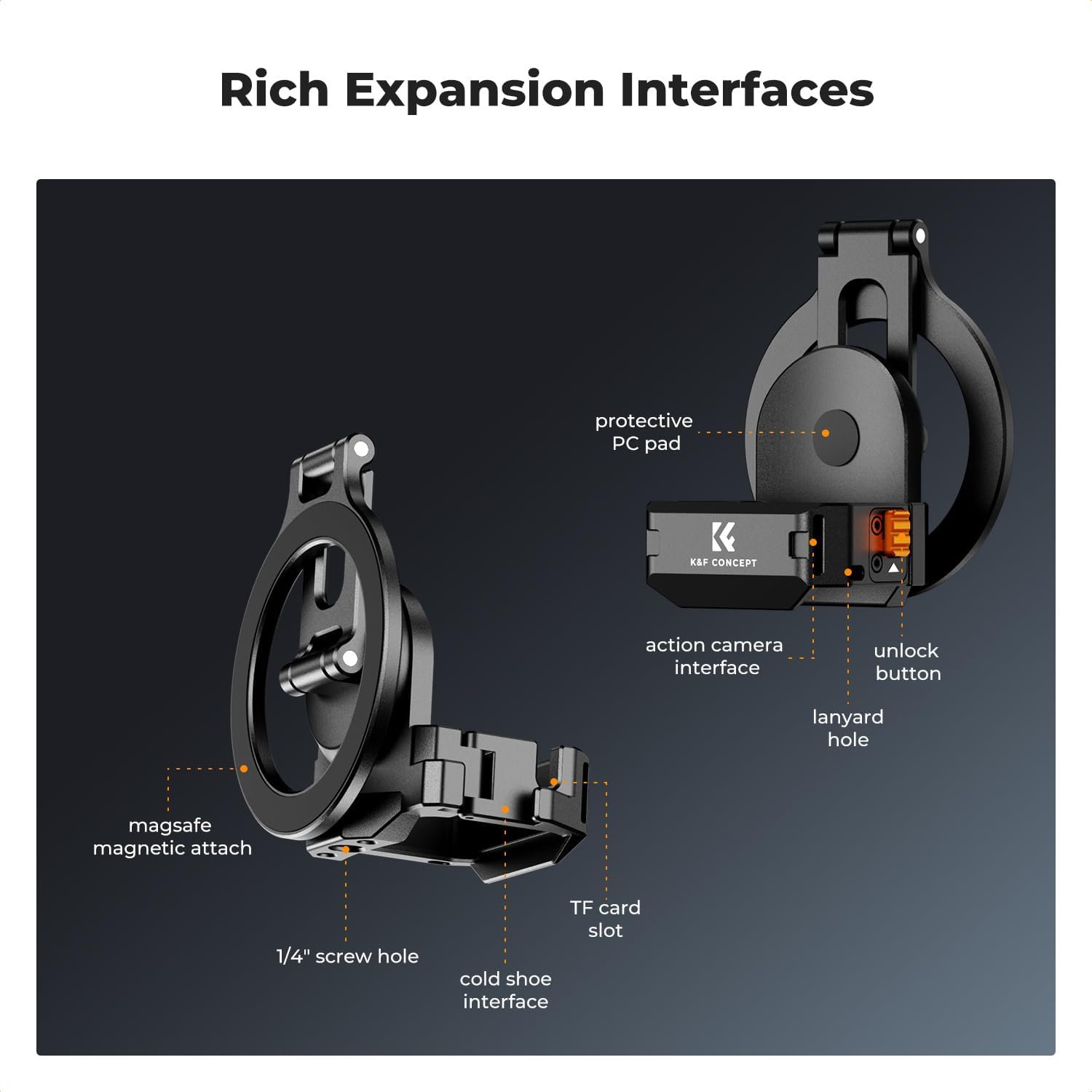 Thumbnail 3 de K&F CONCEPT magnetischer Halteständer für DJI Osmo Pocket 3 – Erweiterungsadapter mit 1/4”-Schraublöchern, Cold Shoe und 360°-Einstellung
