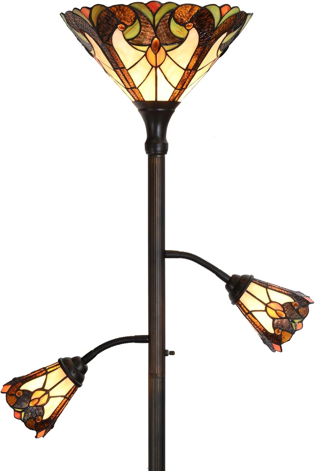 Thumbnail 6 de Bieye L50957 Tiffany-style stained glass 3-light torchiere floor lamp with adjustable reading lights (Dark Blue, Crow)