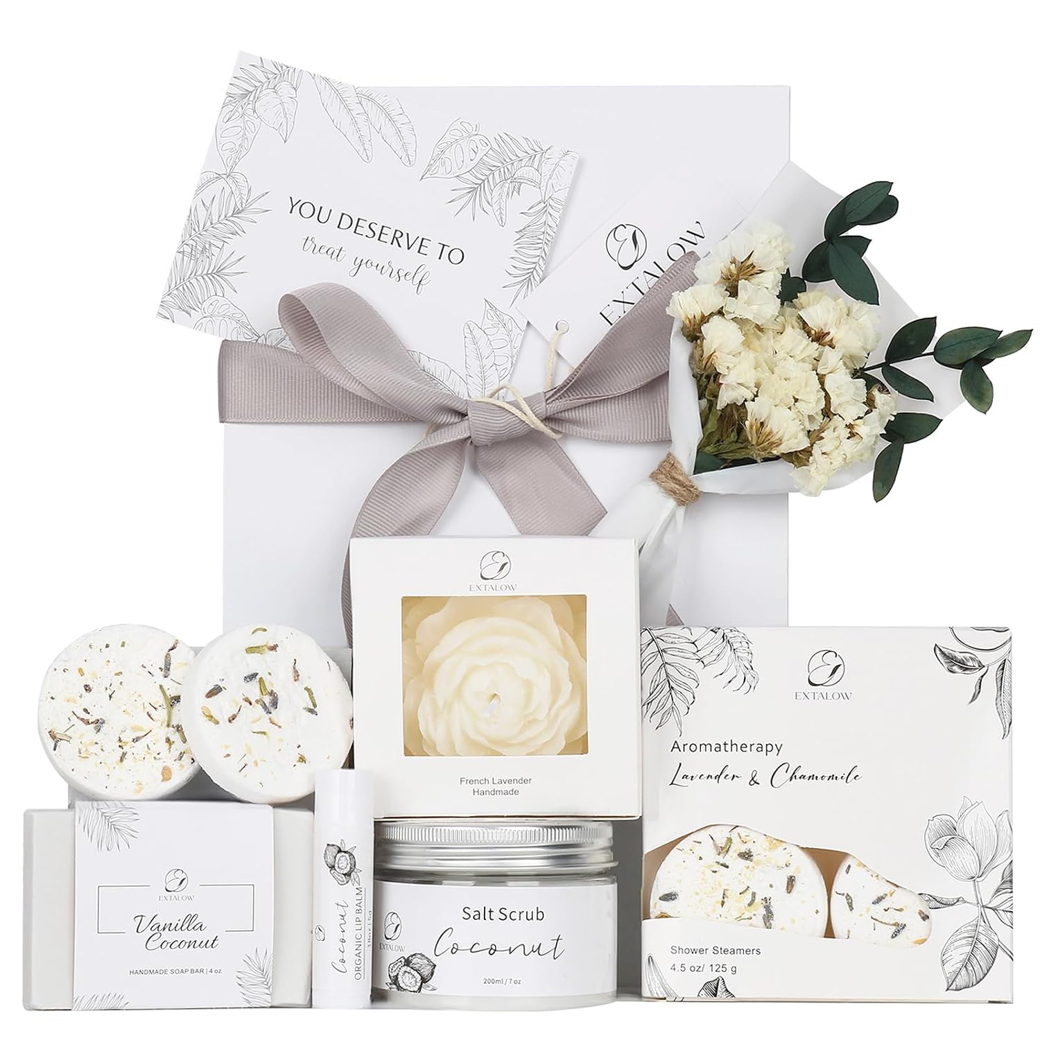 Detalle de EXTALOW Coconut Spa Gift Set for Women – At-Home Luxury Bath & Body Gift Basket
