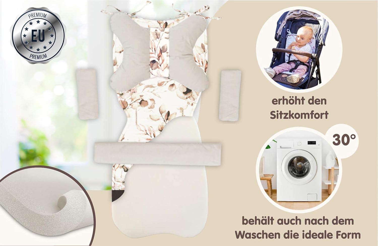 Thumbnail 3 de Totsy Baby Coussin poussette universelle avec assise rembourrée et découpes ceintures