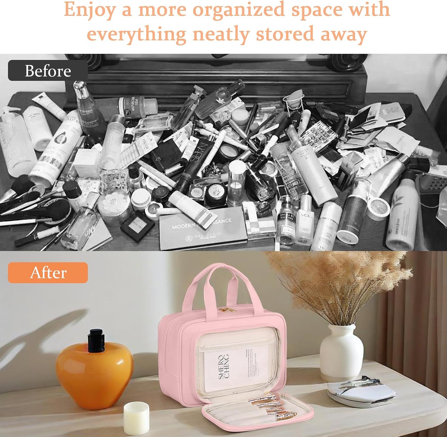 Thumbnail 6 de SYEXDZON Full Size Toiletry Bag: Large Wide-Open Travel Cosmetic Case (Pink)