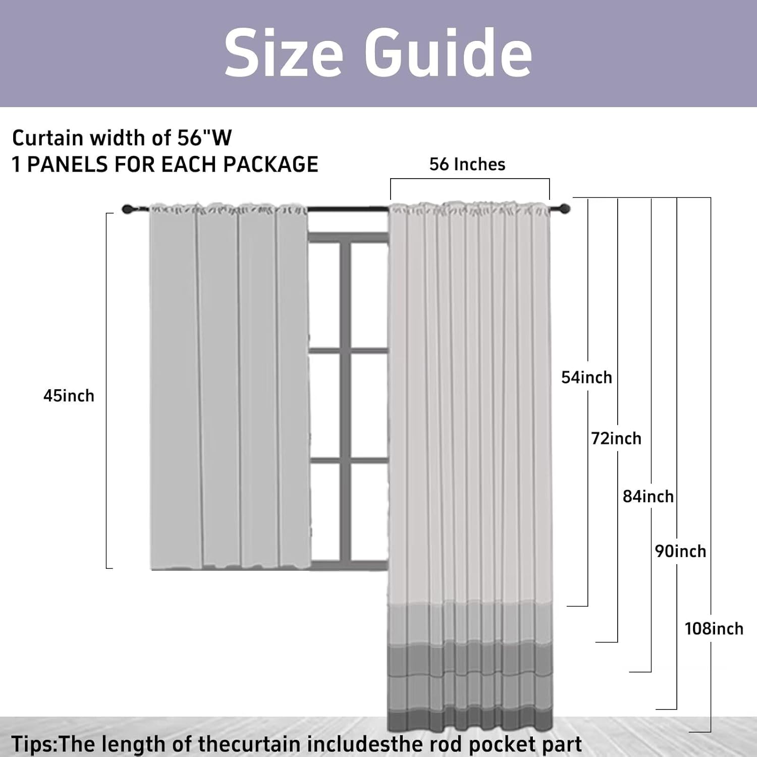 Detalle de Pacok Purple Voile Curtains, 72in Drop Net Curtain for Windows – W56 x L72 (142 x 183 cm) Purple