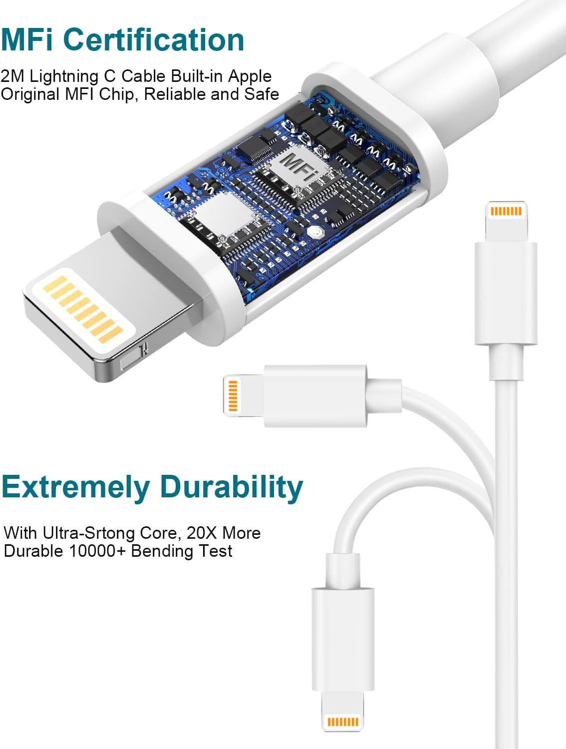 Detalle 2 de iPhone Fast Charge 20W USB-C Plug & 2m Cable (MFi Certified) – Safe, Longer Lead for iPhone 8 to 14 Series