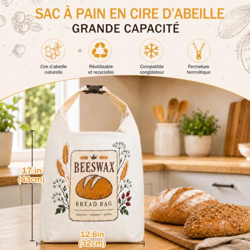 Detalle de Fruzmzk : sac à pain avec doublure amovible en cire d’abeille