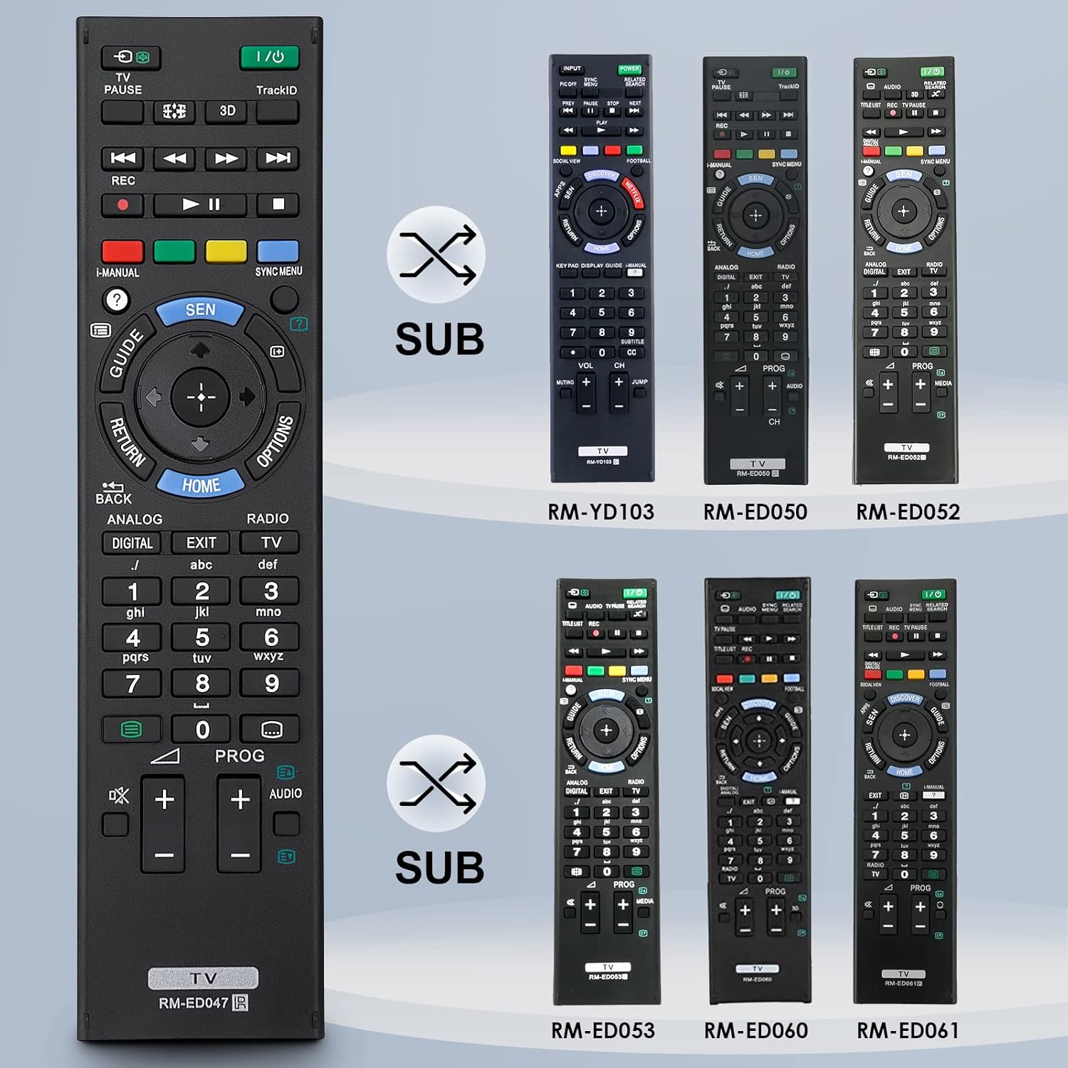 Detalle de Universalfernbedienung für Sony Bravia TVs – RM-ED047 RM-YD103 RM-ED050 RM-ED052 RM-ED053 RM-ED060 RM-ED061
