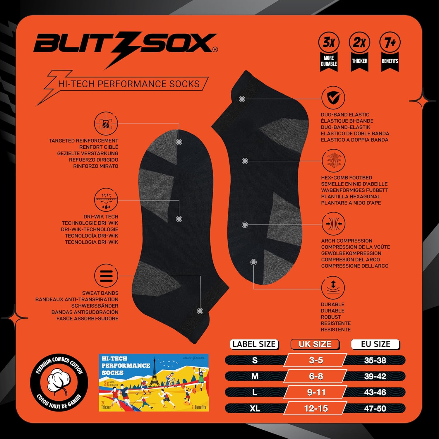 Thumbnail 1 de Chaussettes de sport homme Blitzsox pour la course à pied, lot de 6 (coton respirant et rembourrage)