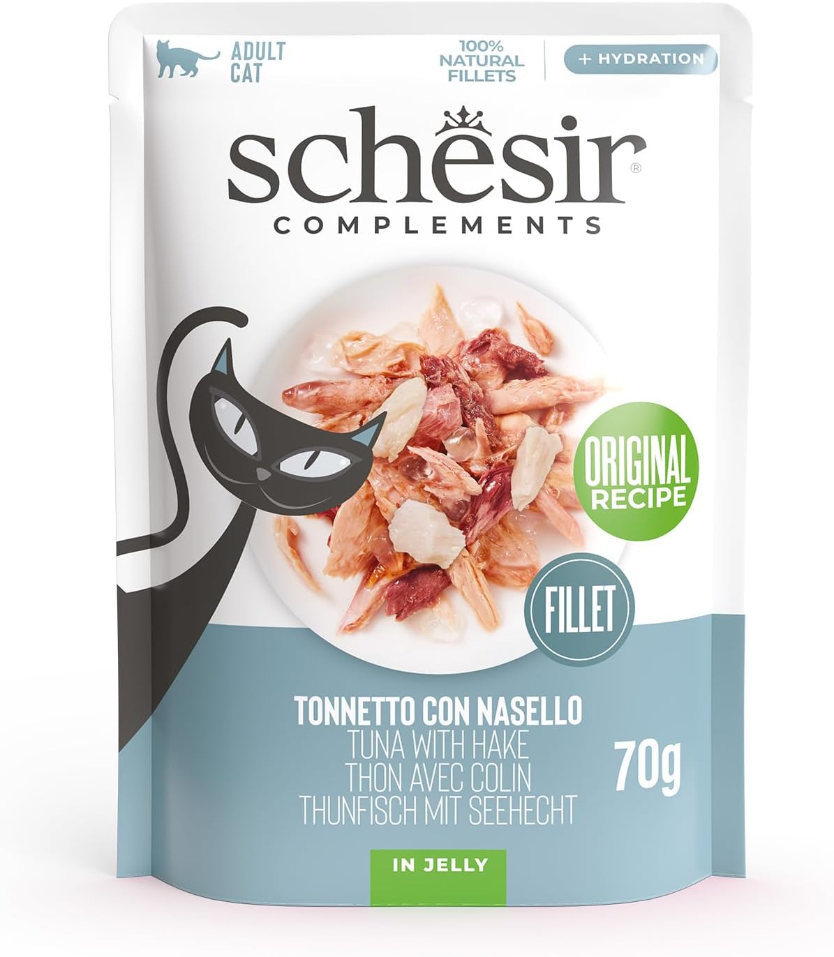 Detalle de Schesir Filets de thon avec merlu en gelĂ©e, 12 enveloppes de 70 g đ€
