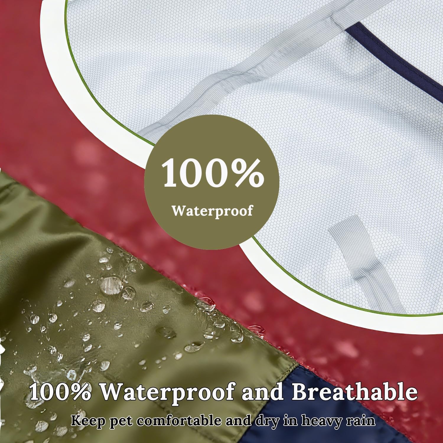 Detalle de Dog Raincoat: Waterproof Coat with Adjustable Hood & Elastic Leg Straps (Size M)