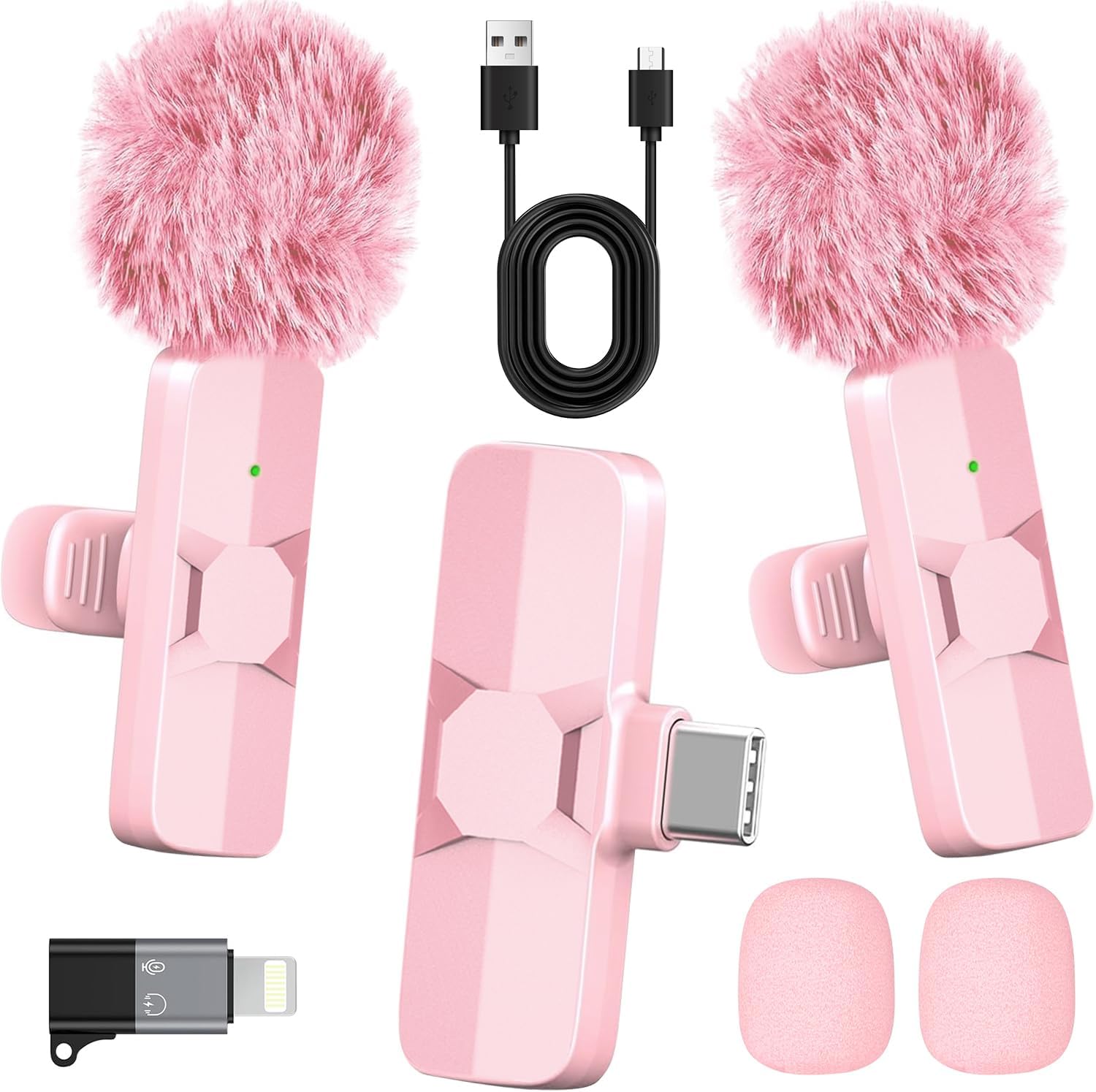Detalle de HONGJIEYUAN Pink Wireless Lavalier Microphone for iPhone & Android