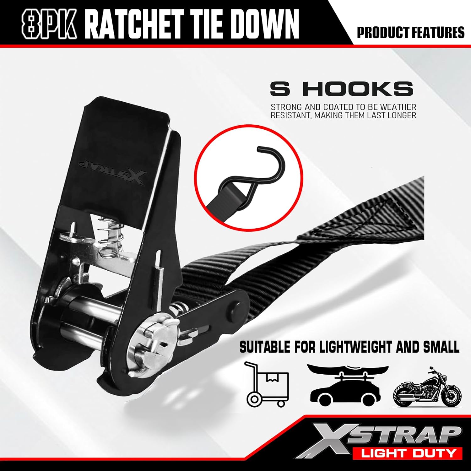 Thumbnail 6 de XSTRAP STANDARD 16044-11100 Ratchet Tie-Down Straps, 1-Inch x 10-Foot, 8-Pack