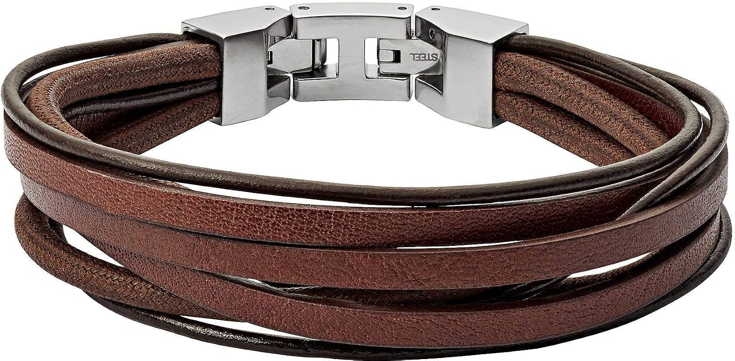 Detalle de Fossil Herren-Armband JF87354040 – Lederarmband, braun, matte Oberfläche, Doppelwickel 480 mm