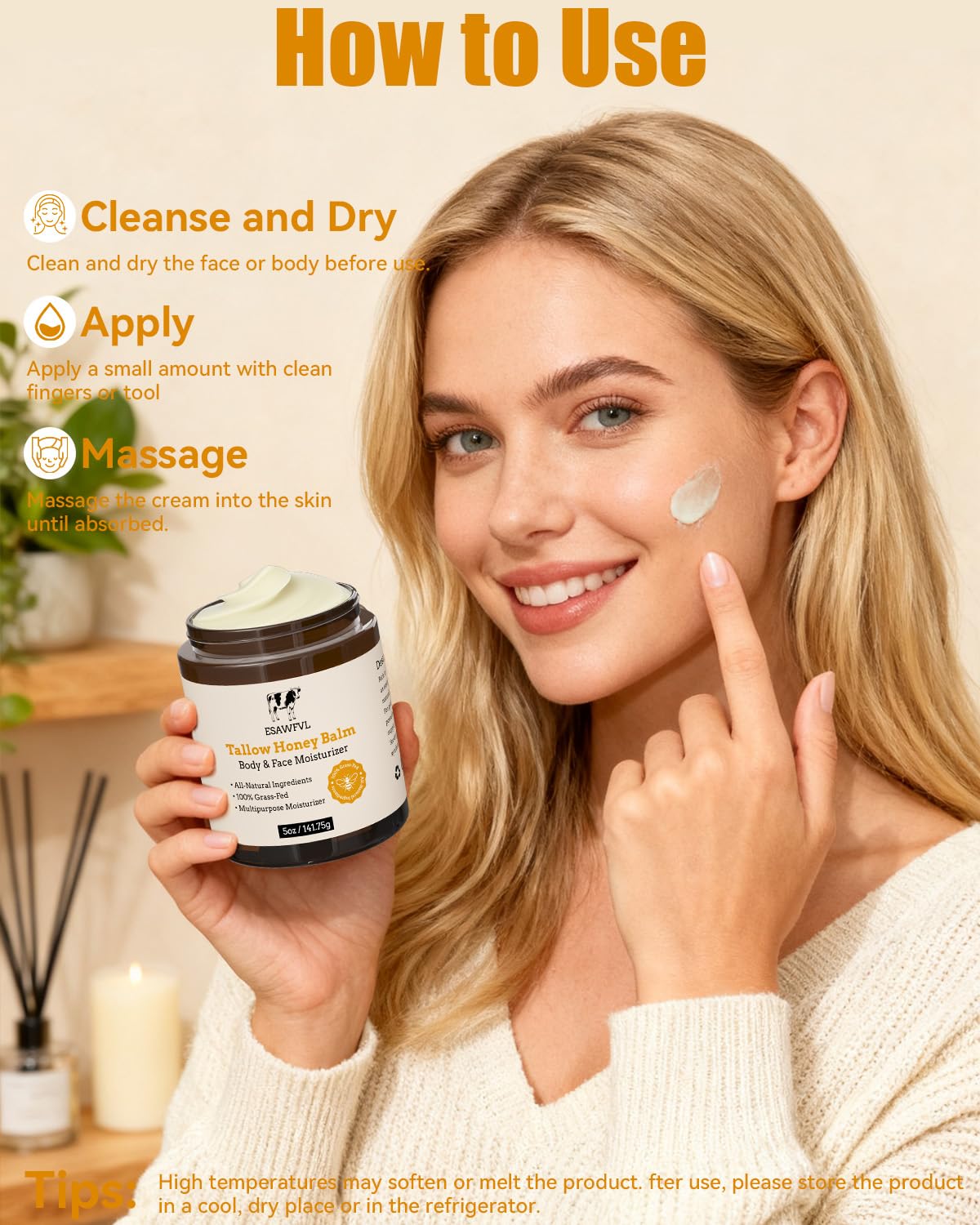 Detalle de ESAWFVL Whipped Beef Tallow & Honey Balm for Face and Body (5oz) — Grass-Fed Moisturizer