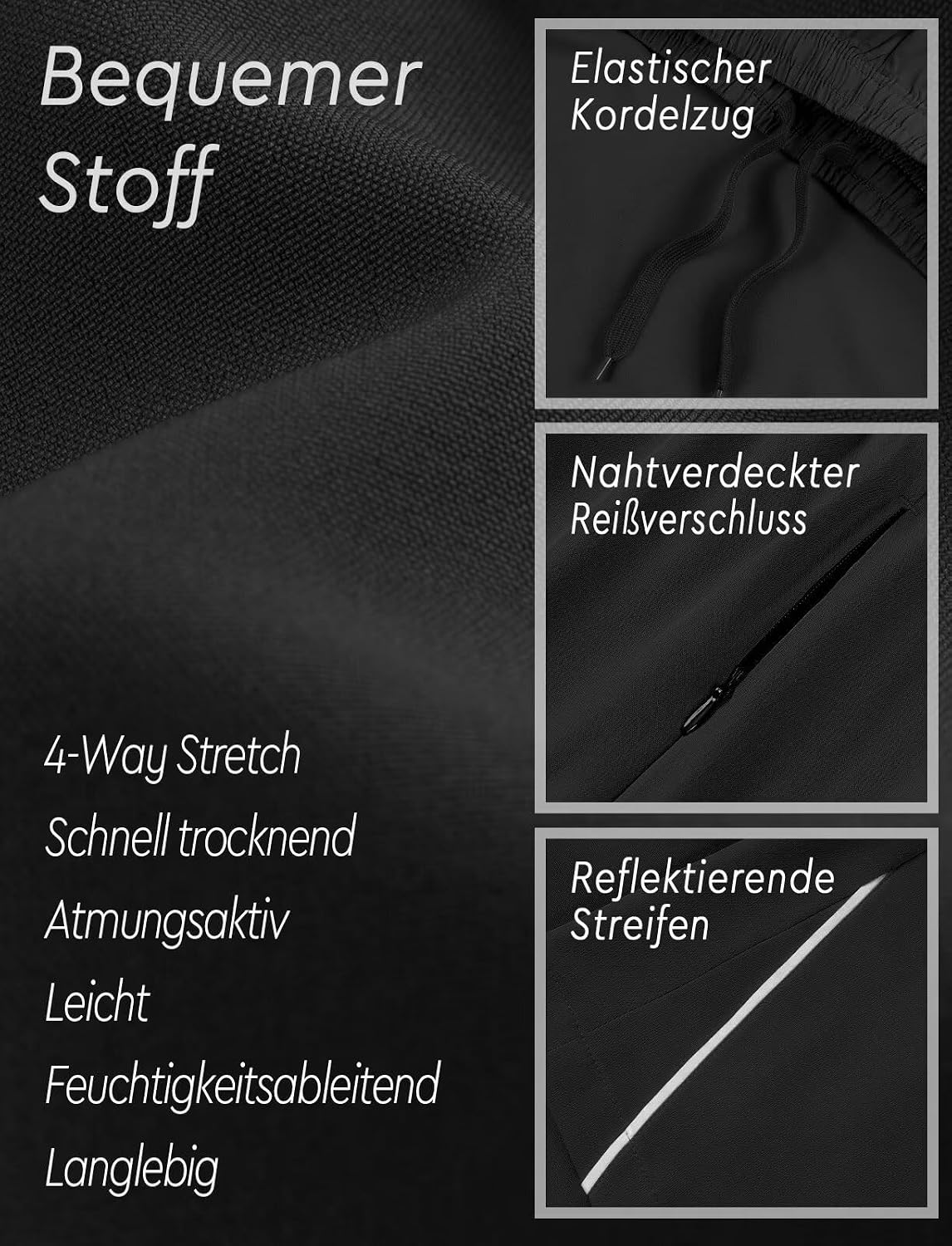 Detalle de HMIYA Herren Sport Shorts: Schnelles Trocknen, leichter Tragekomfort und sichere Aufbewahrung