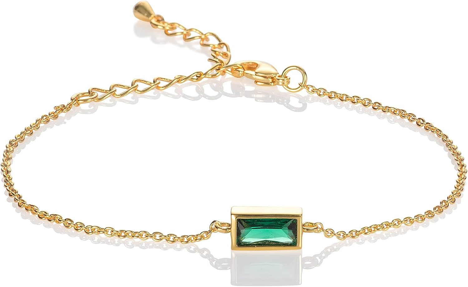 Bracelet fin plaqué or Namana pour femme et jeune fille avec zircon vert en taille baguette