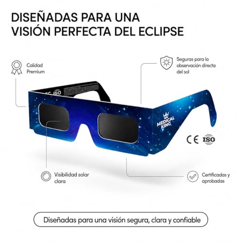Detalle de Medical King: 6 Gafas Eclipse Solar Homologadas ISO 12312-2 - Pack con 2 Filtros para Smartphone